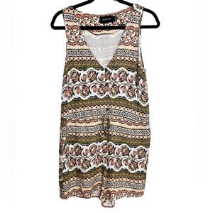 Mink Pink Boho Printed V Neck Romper White and Green Size Small